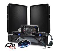 Pack DJ BM Bmsonic Ampli 1000 W, altavoces de 8 pulgadas, 2 x 300 W, mezcla, Bluetooth, animación LED, pequeña sonido, cumpleaños, bar, fiesta, fiesta