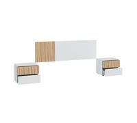 Pack dormitorio ethna cama, cabecero, mesitas y vestidor color blanco y natur 166 cm