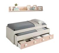 Pack dormitorio infantil, juvenil, cama nido + armario ropero y estante rosa y blanco 199 cm