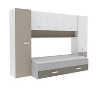 Pack dormitorio infantil juvenil tidy color blanco y arcilla habitación moderno (armario + cama + cajón) 94 cm