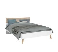 Pack dormitorio osaka color roble japonés cama (135-140x190 cm), 2 mesitas y armario roble japonés y blanco mate