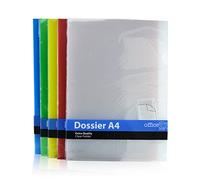 Pack Dossier Classic - Fabricado en Polipropileno 100% Reciclable - Con Uñero superior - Tamaños A4 en 5 Colores y A3 transparente by Office Box (50 Ud. Surtido)