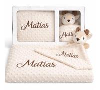 Pack Doudou + Manta Personalizados Nombre Bordado Regalo Recien Nacidos | Mantita Suave y Muñeco de Apego para Dormir Niño/a para Cuna y Carrito Baby Shower Beige Fabricado en España