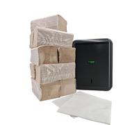 PACK ECO-LUXE: Dispensador Toallas ZZ Reciclado Negro + 1800 Toallas Kraft 2 CAPAS + 2 Bayetas Ecológicas | Solución de Higiene 100% Sostenible