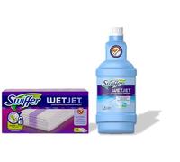 Pack económico Swiffer Wetjet Escoba Spray, 1 Recambio de 1,25L WetJet y 10 toallitas, retiene el polvo y la suciedad, diseñado para todo tipo de suelos (1)