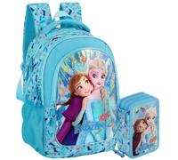 Pack Escolar 2 Piezas Niña Primaria Para Frozen Fan (6-10 Años) - Mochila Ergonómica Gran Capacidad 43x33x20 cm y Estuche 3 Cremalleras Completo (46 Piezas)