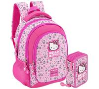 Pack Escolar 2 Piezas Niña Primaria Para Hello Kitty Fan (6-10 Años) - Mochila Ergonómica Gran Capacidad 43x33x20 cm y Estuche 3 Cremalleras Completo (46 Piezas)