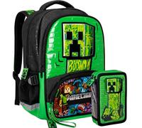 Pack Escolar 2 Piezas Niño Primaria para Minecraft Fan (6-10 Años) - Mochila Ergonómica 42 cm y Estuche 2 Cremalleras Completo (32 accesorios)