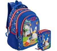 Pack Escolar 2 Piezas Niño Primaria Para Sonic Fan (6-12 Años) - Mochila Ergonómica Gran Capacidad 43x33x20 cm y Estuche 3 Cremalleras Completo (46 Piezas)