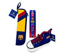 Pack Escolar Infantil FC Barcelona | Cepillo Dental, Estuche Zapatilla y Portaflautas | Set de 3 Accesorios para Colegio, Música e Higiene Bucal | Regalo para Niños Fans del Barça