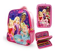 Pack Escolar Princesas Disney: Mochila Infantil + Estuche 2 Compartimentos | Diseño coordinado | Tirantes ajustables | Útiles organizados | Ideal para colegio, excursiones y actividades diarias