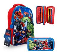 Pack Escolar Vengadores: Mochila Infantil + Estuche 2 Compartimentos | Diseño coordinado | Tirantes ajustables | Útiles organizados | Ideal para colegio, excursiones y actividades diarias