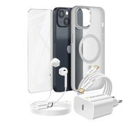 Pack Esencial para iPhone 14 Funda, Cristal, Cargador, Auriculares (5 piezas)