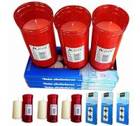 Pack espiritual - 3 Velones Rojos Litúrgicos + 30 Tealights Antiolor - Oración, Ritual, Altares y Eliminación de olores - Sin humo, larga duración - Hecho en España