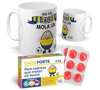 Pack F.C Cádiz para Niños | Ser del Cádiz Mola un Huevo + caramelos Cádiz Forte | Accesorio para Hinchas del Cádiz | Regalos Únicos para Fanáticos del Fútbol | Taza de Té | Capacidad 350 ML