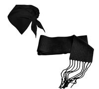 Pack Fajín y Pañuelo Negro, Fajín con Flecos 2,5 m de largo x 12 cm de ancho, Pañuelo 100x50 cm, Festas Regionales, Peñas, Disfraces, Algodón y Poliéster
