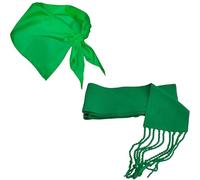 Pack Fajín y Pañuelo Verde, Fajín con Flecos 2,5 metros x 12 cm de ancho,50% algodón 50% poliéster, Pañuelo Verde Triangular 50x100 cm, 100% Poliéster, Fiestas, Traje Regional, Peñas