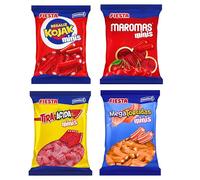 Pack Fiesta Minis 4 Bolsas x 80g - Tiras Ácidas, Mega Torcidas, Maromas y Regaliz Kojak Ácido | Surtido de Chuches Ácidas y Regaliz | Golosinas Fiesta | 320g Total - Pack Laborawi