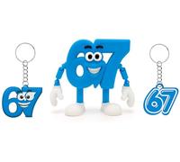 Pack Figura 67 + 2 Llaveros Six Seven - Figura 6 7 Articulada Brainrot Italian Memes 15x10,5 y 2 Llaveros de 9,5x6 cm - Colección Oficial Brainrot- Coleccion Brainrot Italian Memes Oficial Viral Meme