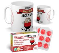 Pack Futbol | Ser del Mallorca Mola un Huevo + Caramelos MallorcaForte | Accesorios de Regalo del Mallorca | Tazas de Desayuno | Idea de Regalo para Cumpleaños | Taza de Cerámica 350 ML
