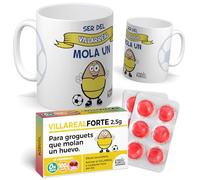 Pack Fútbol | Tazas de Desayuno F.C Villareal + Caramelos VillarealForte | Regalo Original y Divertido para los Aficionados | Accesorios de Fútbol | Taza de Regalo de Cerámica de 350 ML