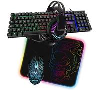 Pack Gamer AMSTRAD BATTLE 5 piezas: Teclado, Ratón y alfombra, Auriculares y adaptador. USB y retroiluminación RGB