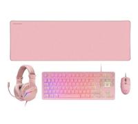 Mars Gaming MCP-RGB3, Pack Gaming Teclado Fixed RGB + Ratón Gaming RGB Flow 3200 dpi + Auriculares Over-Ear RGB + Alfombrilla XXL, Rosa, Idioma Español