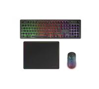 Mars Gaming MCPWX, Combo Gaming Inalámbrico, Tecnología DualPro Link 2.4GPRO, Teclado Completo FRGB con Control Multimedia + Ratón RGB 3200DPI + Alfombrilla Antideslizante 360x260mm, Negro, Español