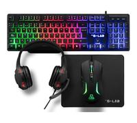 The G-Lab - Combo Sulfur - Pack 4 en 1 - Teclado Gaming QWERTY con Ñ, Ratón Gamer 3600 dpi, Auriculares Gaming, Alfombrilla Antideslizante para Juegos - PC, PS4, PS5, Xbox - Layout Espanol