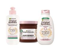 Pack Garnier Original Remedies Avena: Champú 400ml, Mascarilla, Tratamiento | Rutina calmante de 3 pasos con crema de avena y leche de almendras para cuero cabelludo sensible. Nutrición y confort suaves.
