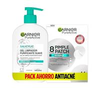 Pack Garnier PureActive Pimple Patches Parches Invisibles para Granitos de la Cara y Cuerpo, con Tecnología Hidrocoloide, dos Tamaños x 44 + PureActive moisturizing cleansing gel 250 ml