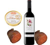 Pack Gourmet Navidad Camins del Priorat Vino Tinto + Sobrasada Ibérica de Bellota 250g + Ostras en Escabeche Los Peperetes | Lote Regalo con Conservas y Embutidos Premium