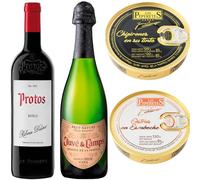 Pack Gourmet Navidad | Cava Juvé & Camps Reserva de la Familia | Vino Tinto Protos Roble 75cl | Lata de Ostras Peperetes | Chipirones en su tinta | Regalo elegante