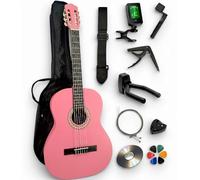 Pack guitarra clásica 4/4 (adulto) + 6 accesorios + patio de vídeo y CD (rosa)