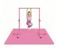 Pack Gym Infantil Rosa - Gran Tapete de Suelo 200x140x1 cm + Barra de Gimnasia Ajustable 90-150 cm - Fitness, Yoga, Gimnasia, Entrenamiento en Casa - Antideslizante, Seguro - Aerobik
