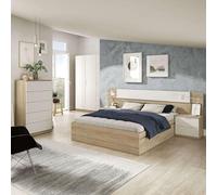 Pack Habitación Matrimonio Alba II 150x190 (Cama+ Cabezal + 2 Mesitas + Armario + sinfonier) Incluye Somier