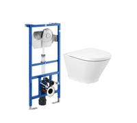 Pack inodoro compacto Rimless Roca The Gap Round y cisterna empotrable con fluxor y doble descarga Duplo WC Fluxor - Asiento con tapa
