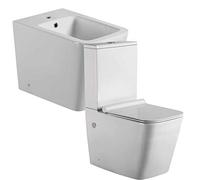 Pack Inodoro completo Cuadrado Fondo Reducido Rimless y Tapa Extrafina con caída Amortiguada + Bidet a Suelo de Baño Moderno - Cerámico Blanco a Juego con inodoro Cuadrado -Sin tapa y Fácil Limpieza