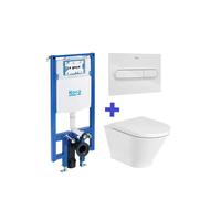 Pack inodoro Rimless Roca The Gap Round suspendido y cisterna compacta empotrable doble descarga Duplo WC One Compact - Asiento con funciones de lavado y secado / Lacado gris