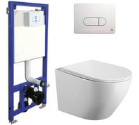 Pack Inodoro Suspendido + Cisterna Empotrada | Inodoro Empotrado con Fondo Reducido y Asiento Extrafino con Caida Amortiguada (Pack Wc Suspendido + Cisterna Empotrada + Pulsador Blanco)