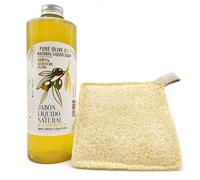 Pack Jabón líquido natural de aceite de oliva + Esponja vegetal - Para todo tipo de piel, sensible, seca - Exfoliación suave - 100% natural y vegetal