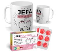 Pack Jefa | Taza la Jefa no se le tocan los … + Caramelos JEFA PROFENO - Regalo divertido para Día de la Madre - Detalle gracioso de cumpleaños y oficina | Frase Divertida | Cerámica 350 ML