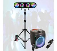 Pack Karaoke Sono Mooving Light & Sound- Altavoz con batería USB Bluetooth luminoso 180 W Micro - Pie de luz DJ LEDBAR-Astro-RC