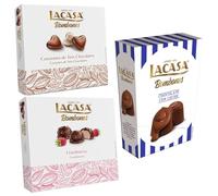 Pack Lacasa bombones chocolate con leche 72 G & bombones corazón tres chocolates 200 G & bombones frambuesa 200 g