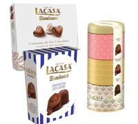 Pack Lacasa bombones chocolate con leche 72 G & bombones surtido lata 180 G & bombones corazón tres chocolates 200 g