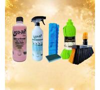 PACK LIMPIEZA ECO-JIN MULTISUPERFICIES FORMADO POR ESCOBA INTERIORES Y EXTERIORES + FREGONA TREPADORA + DIFUSOR + BAYETA Y ESTROPAJO CON ESPONJA (HOME/FLORAL)
