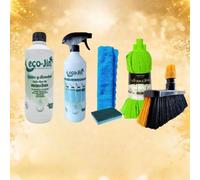 PACK LIMPIEZA ECO-JIN MULTISUPERFICIES FORMADO POR ESCOBA INTERIORES Y EXTERIORES + FREGONA TREPADORA + DIFUSOR + BAYETA Y ESTROPAJO CON ESPONJA (NEUTRO)