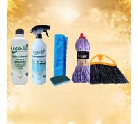 PACK LIMPIEZA ECO-JIN MULTISUPERFICIES FORMADO POR FREGONA OPTIMUS + ESCOBA PARA ZÓCALOS RODAPIÉS Y ALTILLOS + DIFUSOR + BAYETA Y ESTROPAJO CON ESPONJA (NEUTRO)