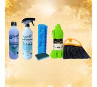 PACK LIMPIEZA ECO-JIN MULTISUPERFICIES FORMADO POR FREGONA TREPADORA + ESCOBA PARA ZÓCALOS RODAPIÉS Y ALTILLOS + DIFUSOR + BAYETA Y ESTROPAJO CON ESPONJA (GLOW - Jazmín y Violetas)