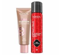 Pack L'oréal Paris Lumi Glotion Fórmula Iluminadora, Tono Medium + Spray Fijador de Maquillaje Infaillible, Resistente al Agua, Se Mantiene Hasta 36h, 75 ml